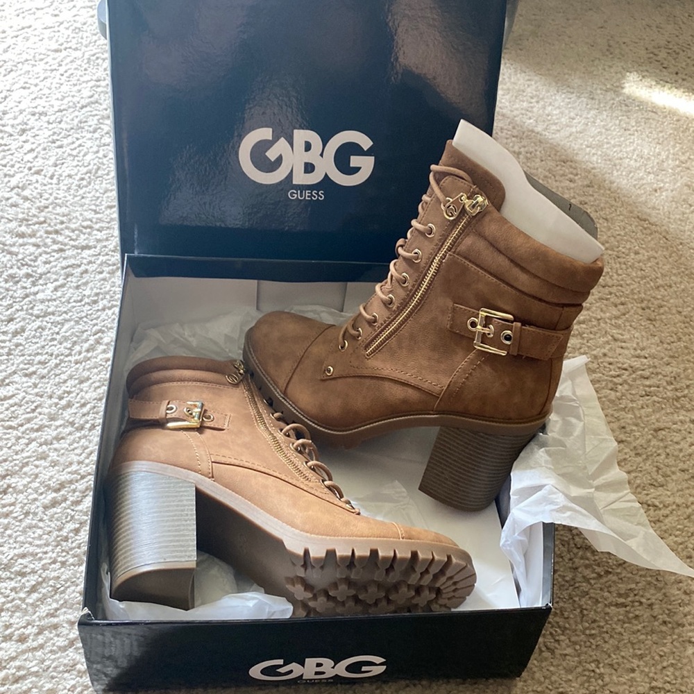 GBG Jayden Tan Combat Boots, Size 10 (Brand New in Box & Never Worn)